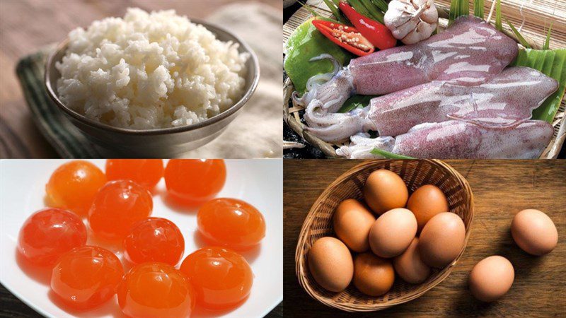 Ingredients for 3 ways to make salted egg fried rice