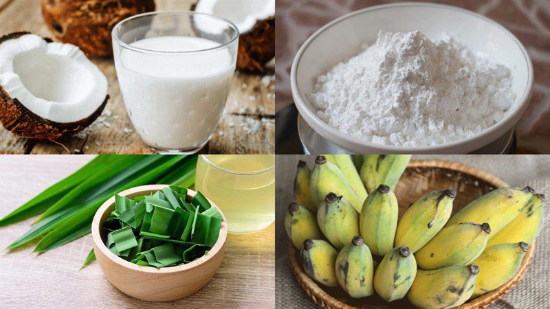 Ingredients for banana ice cream with fruit and pandan leaves