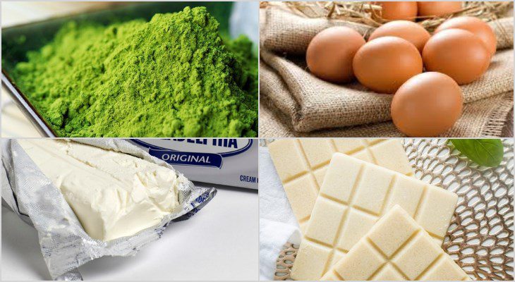 Ingredients for matcha green tea sponge cake