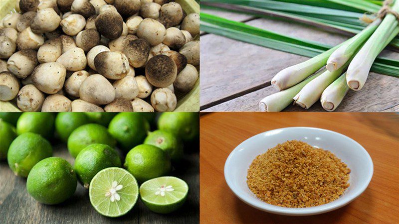 Ingredients for the dish 3 ways to make steamed straw mushrooms with lemongrass