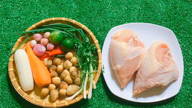 Ingredients for chicken noodle with vegetables and chicken noodle with mushrooms