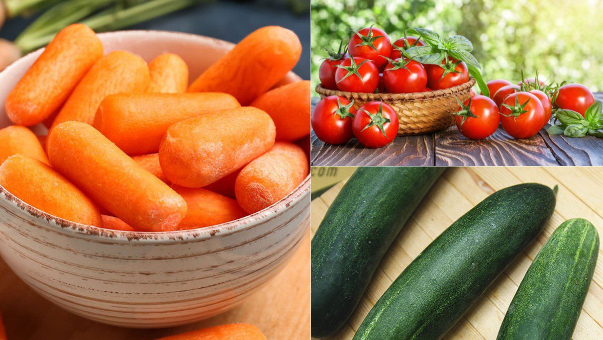 Ingredients for tomato carrot cucumber juice