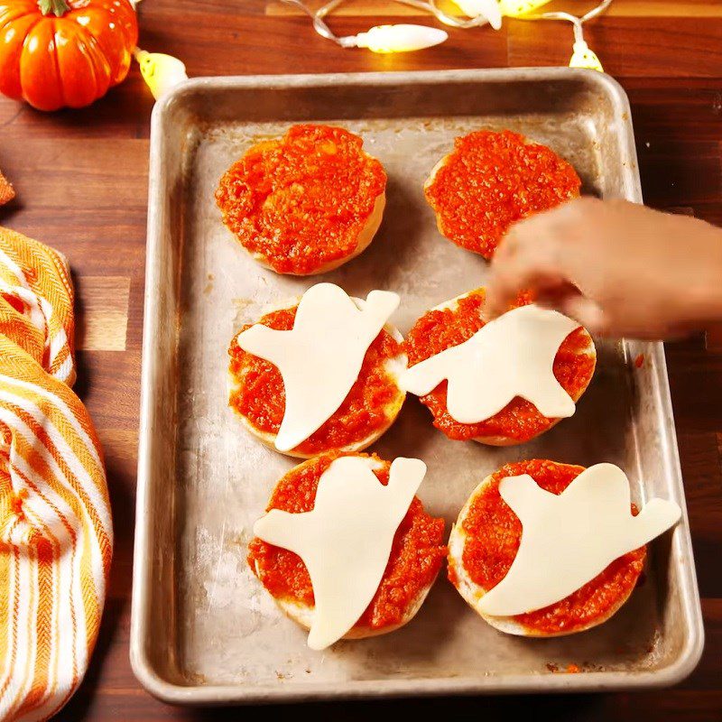 Step 3 Bake the pizza for spooky pizza