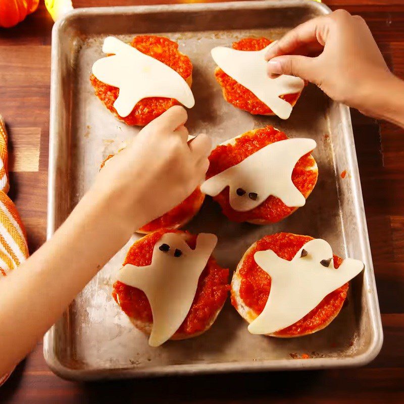 Step 3 Bake the pizza for spooky pizza