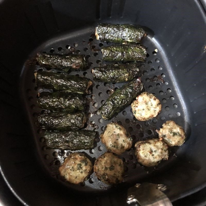 Step 5 Grilling betel leaf fish rolls in an air fryer