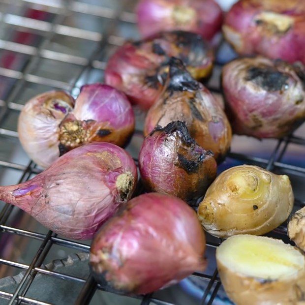 Step 4 Grilling and roasting ingredients for Chicken Pho