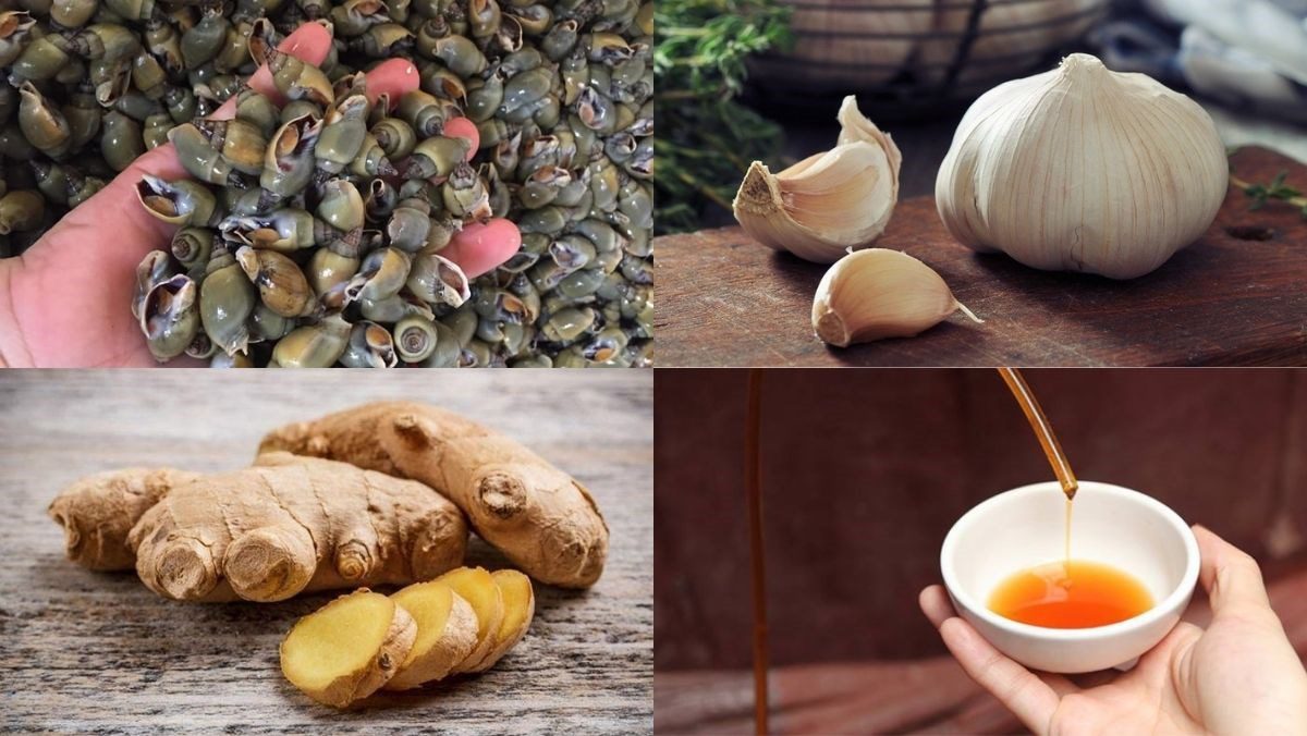 Ingredients for garlic fried snail dish