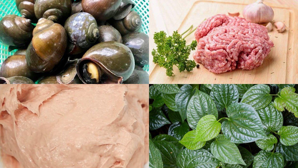 Ingredients for snail rolls in betel leaves