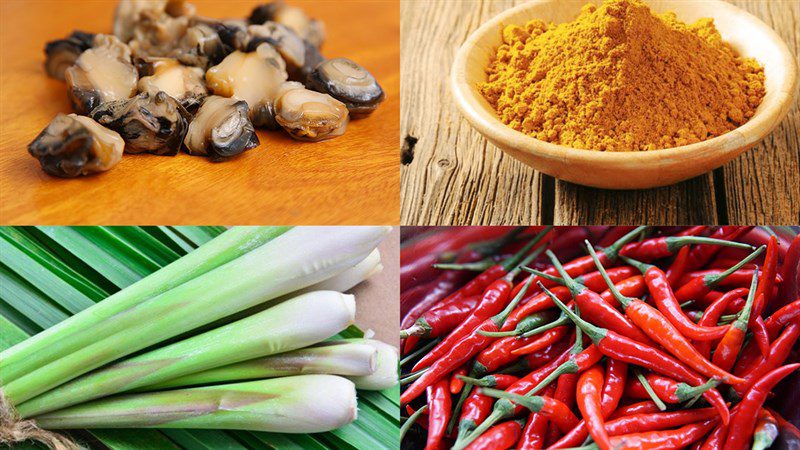 Ingredients for stir-fried apple snail curry