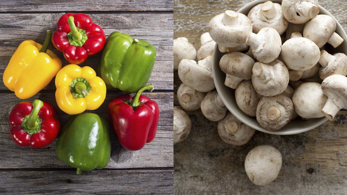 Ingredients for stir-fried bell peppers vegetarian dish