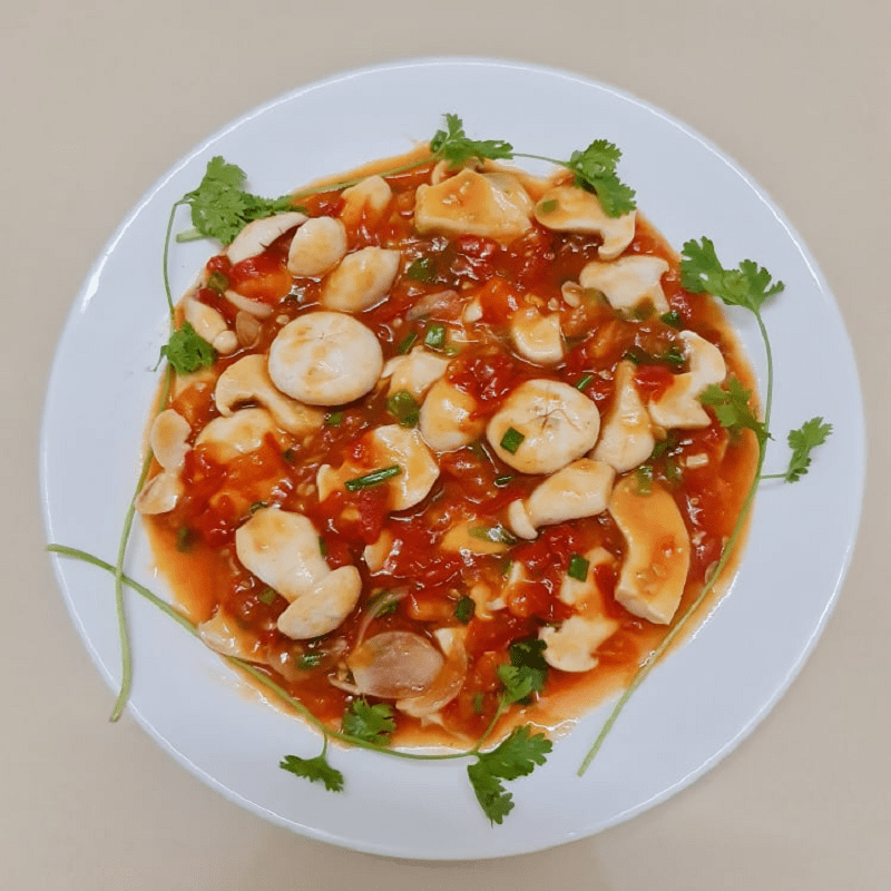 Step 4 Final product Tomato sauce mushrooms