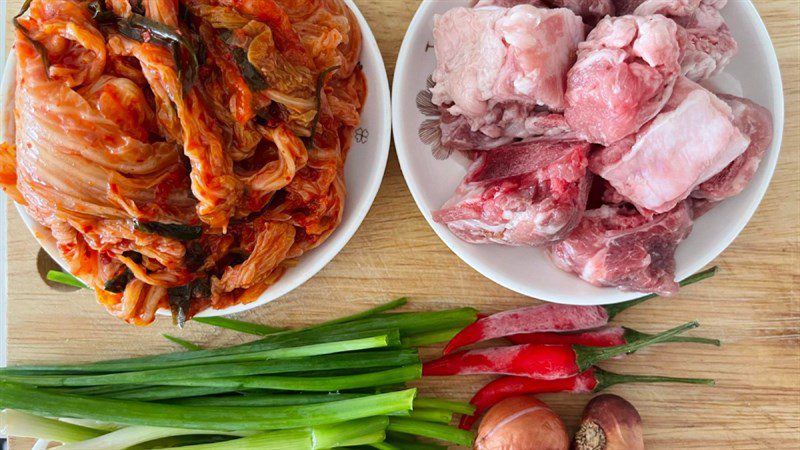 Ingredients for braised pork kimchi dish