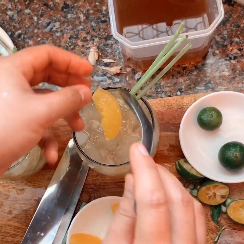 Step 3 Brew lemongrass tea with kumquat and peach syrup Lemongrass kumquat peach tea