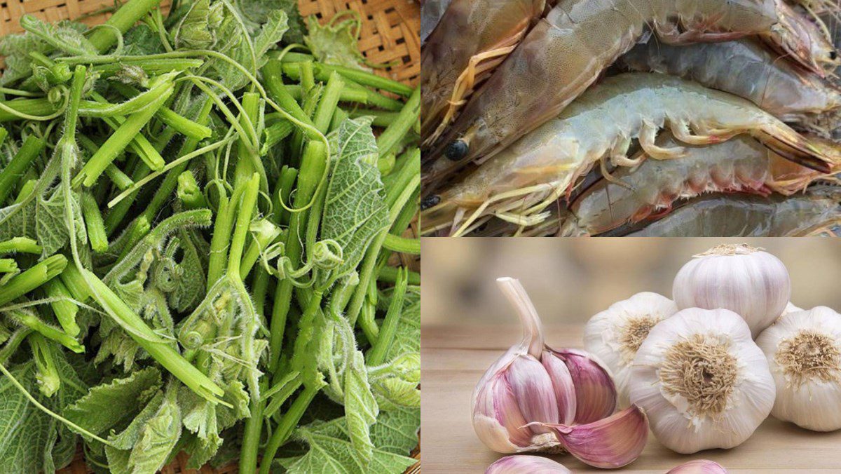 Ingredients for stir-fried squash with garlic and shrimp