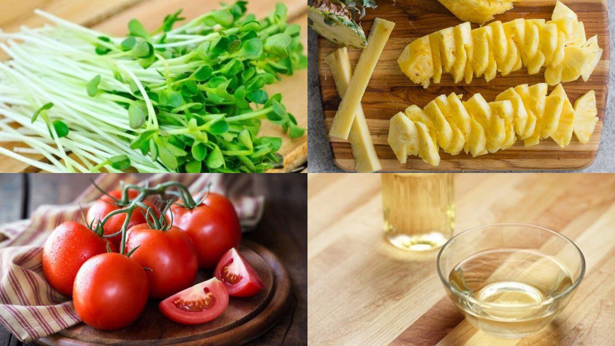 Ingredients for mixed sprouts with oil and vinegar