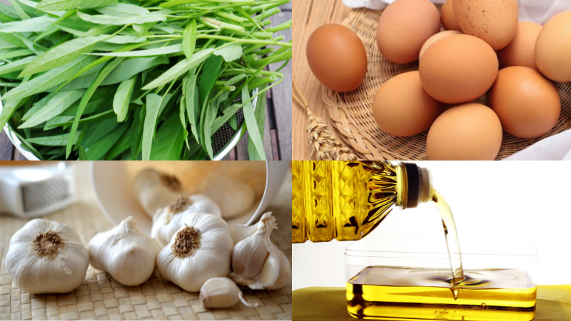 Ingredients for stir-fried water spinach with eggs