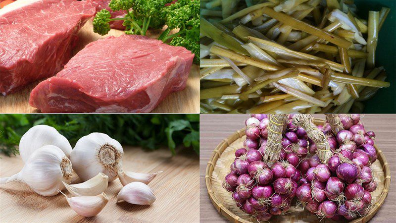 Ingredients for the dish stir-fried mustard greens with pork