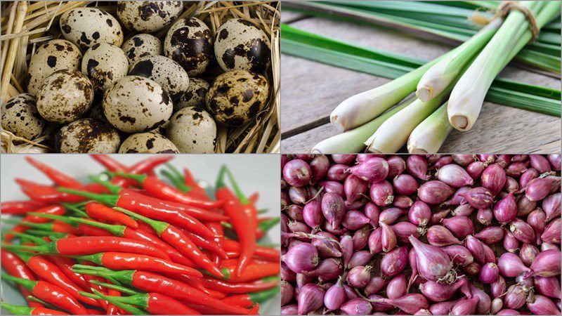 Ingredients for how to make fried quail eggs with lemongrass and chili