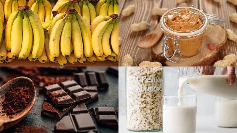 Ingredients for banana peanut butter smoothie