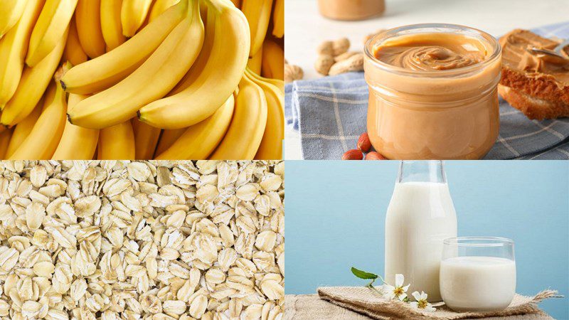 Ingredients for banana avocado peanut butter smoothie