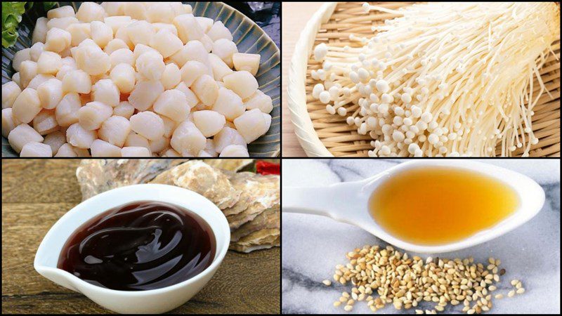 Ingredients for stir-fried scallops with enoki mushrooms, stir-fried scallops with broccoli