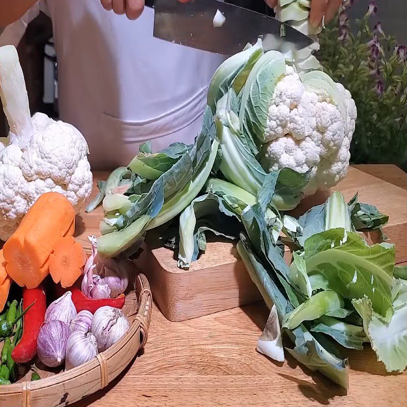 Step 1 Prepare cauliflower and carrots for Sweet and Sour Pickled Cauliflower