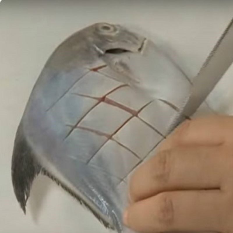 Step 2 Preparing the pomfret Salted pomfret with green onions