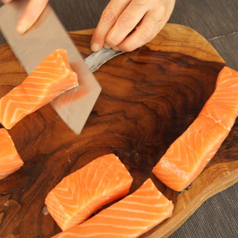 Step 3 Prepare the salmon for the teriyaki salmon spring rolls