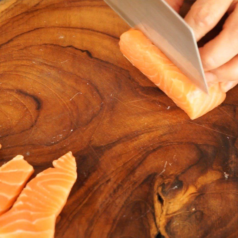 Step 3 Prepare the salmon for the teriyaki salmon spring rolls