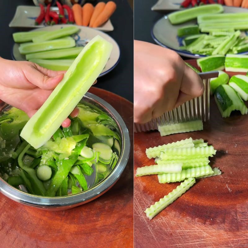 Step 5 Preparing carrots, cucumbers, and pork rolls for the Vietnamese pork roll salad