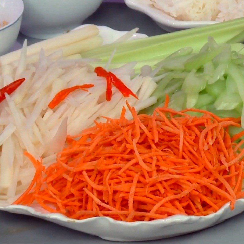 Step 2 Prepare various vegetables for Snow Mushroom Salad with Shrimp, Pork, and Lotus Stem