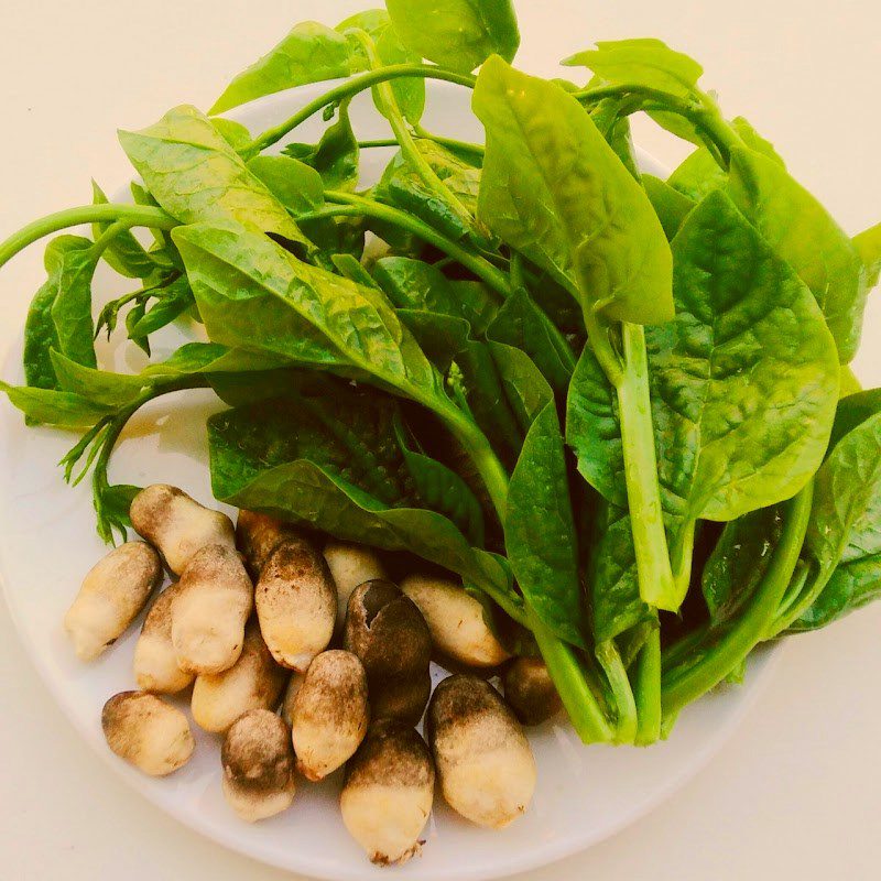 Step 1 Prepare the Ingredients for Straw Mushroom Soup with Malabar Spinach