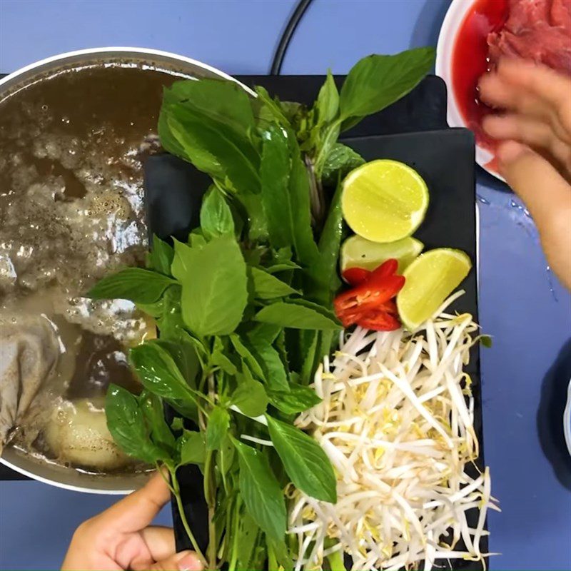 Step 2 Preparing other ingredients for Pho Tai with beef balls