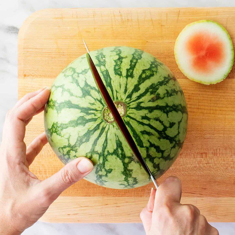 Step 1 Preparing watermelon and mint leaves for Watermelon Mint Juice
