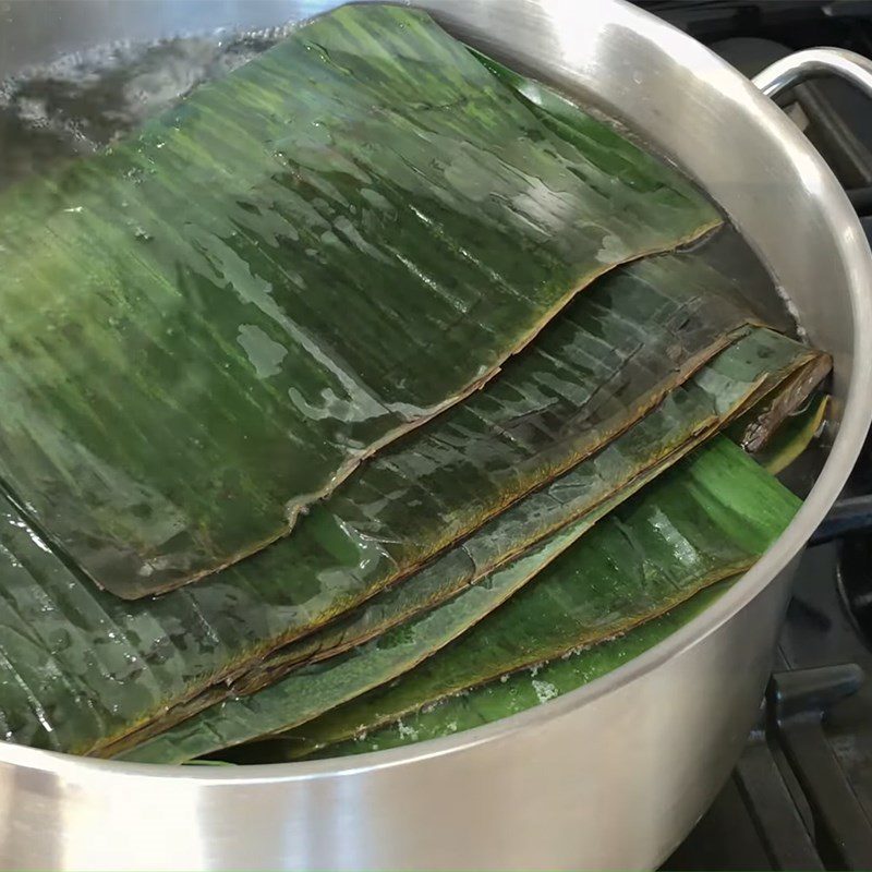 Step 2 Prepare banana leaves for Vegetarian Banh Chung