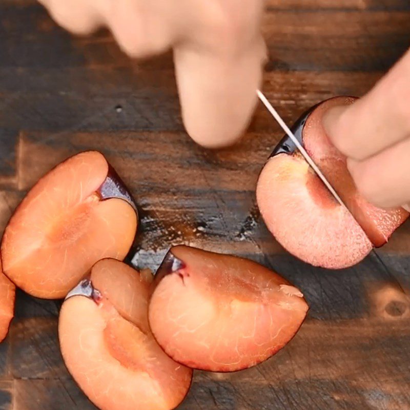 Step 1 Prepare plums Grilled plum lemon juice