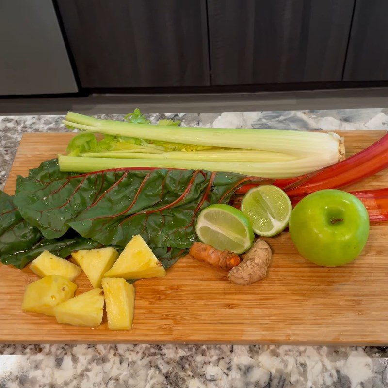 Step 1 Prepare the ingredients for Rainbow Chard and Celery Juice with Pineapple and Apple