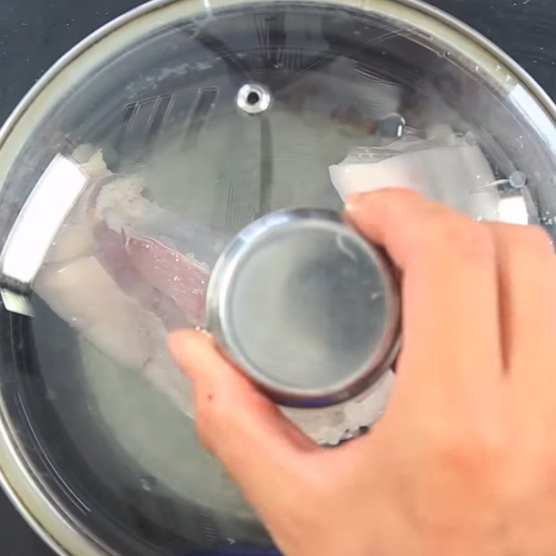 Step 1 Prepare and boil pork belly for Sour Shrimp Rice Rolls