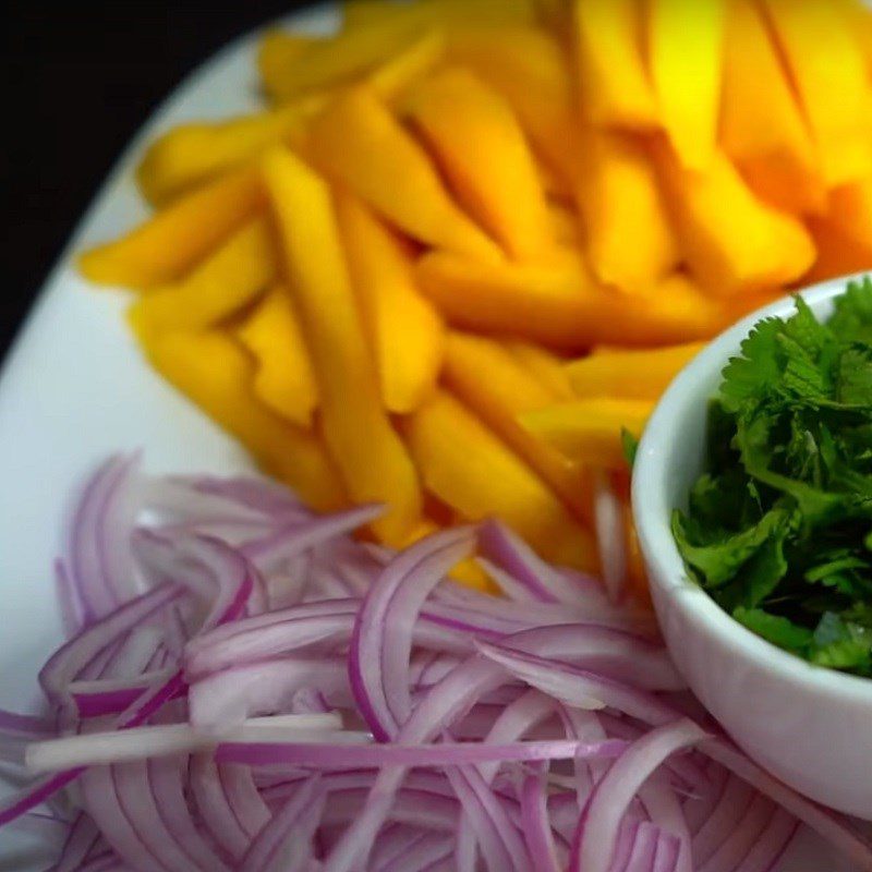 Step 1 Prepare the vegetables and fruits for Mango Cucumber Salad