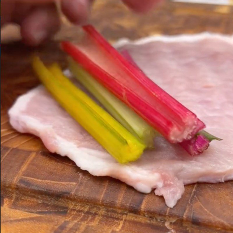 Step 1 Prepare the pork chop and rainbow chard for Fried Pork Chop Rolled with Rainbow Chard