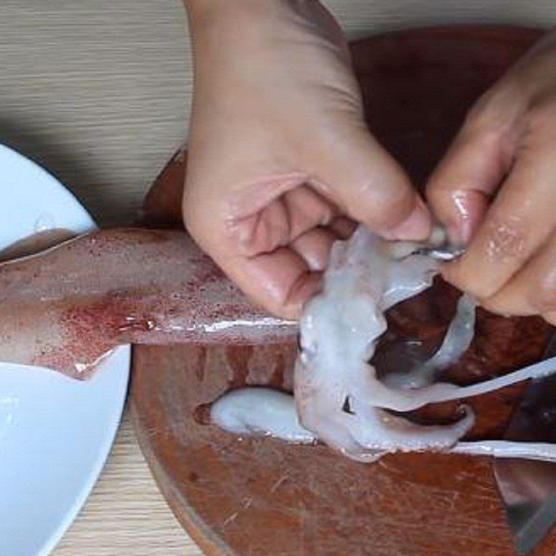 Step 2 Prepare shrimp and squid meat Snow mushroom salad with shrimp, meat, cucumber, and cabbage