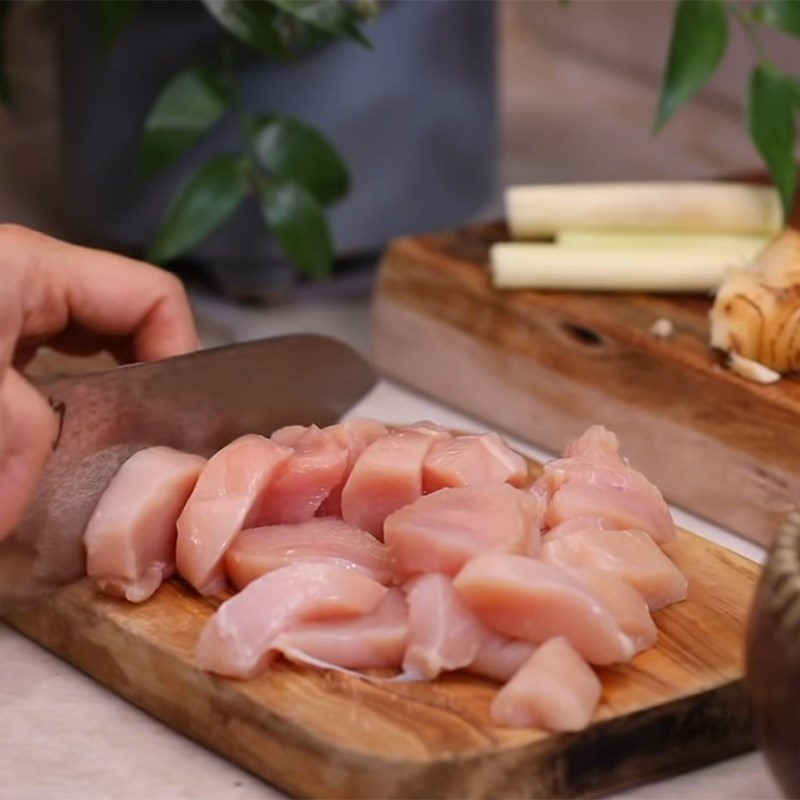 Step 2 Prepare the chicken breast for Thai Coconut Chicken Soup - Tom Kha Gai