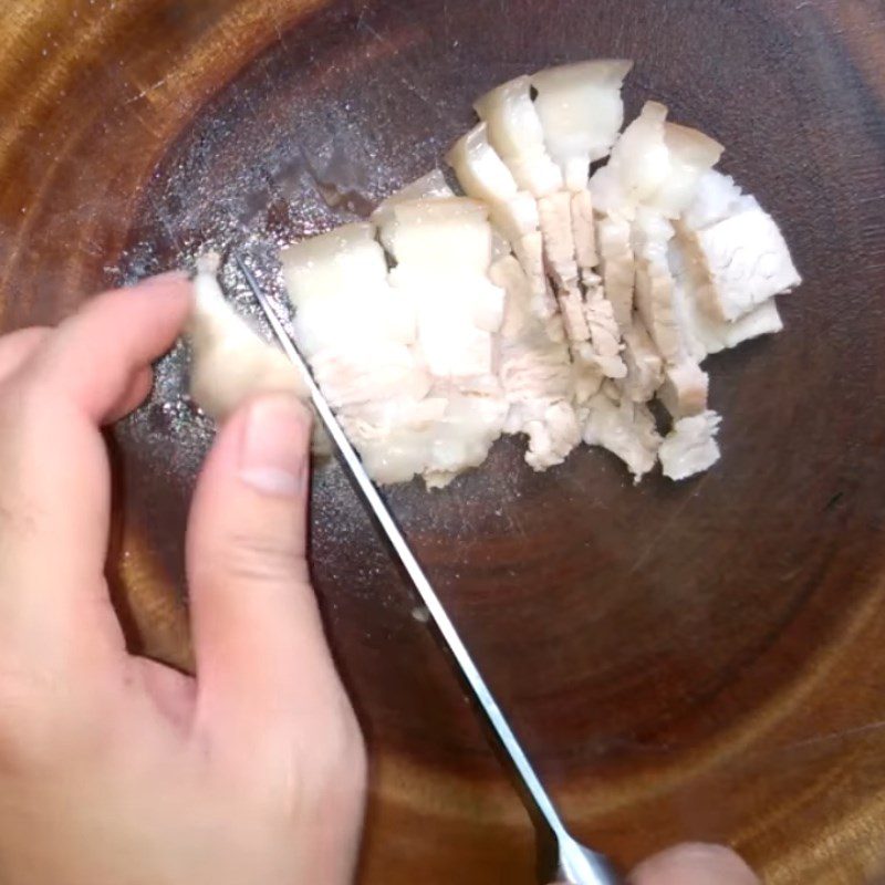 Step 1 Prepare and boil squid, pork belly Chôm chôm squid salad