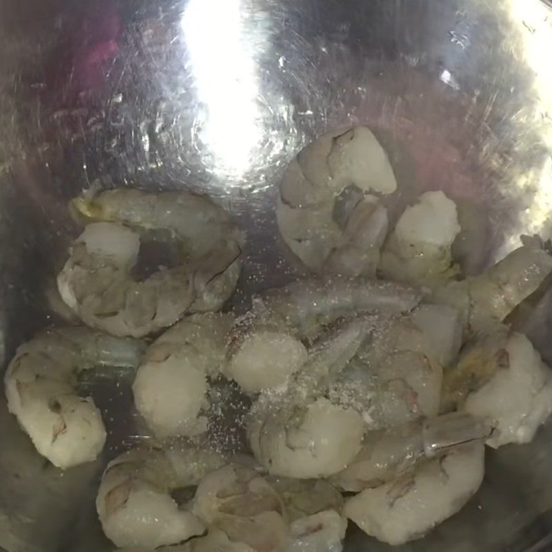 Step 1 Preparing and grinding shrimp for Grilled Nem from the Mekong Delta using an oven