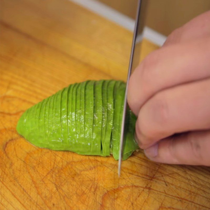 Step 2 Prepare and slice salmon, avocado for sushi birthday cake