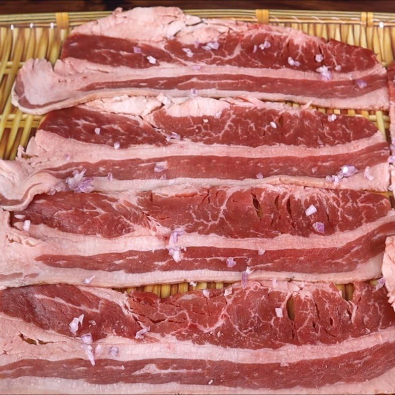 Step 1 Prepare and marinate the beef for Grilled Beef Belly Rolls with Enoki Mushrooms