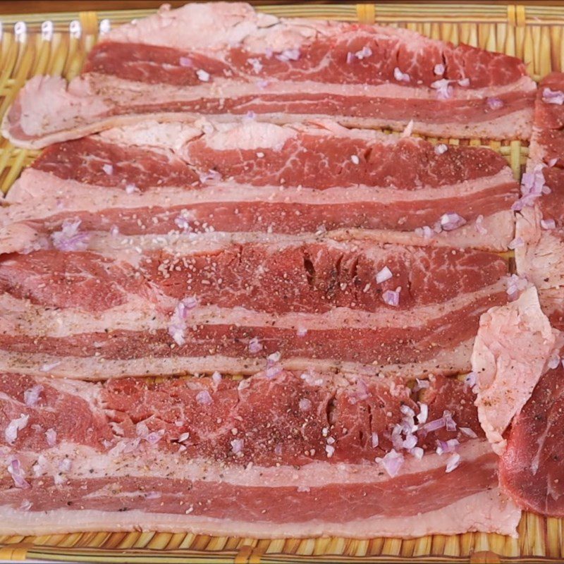 Step 1 Prepare and marinate the beef for Grilled Beef Belly Rolls with Enoki Mushrooms