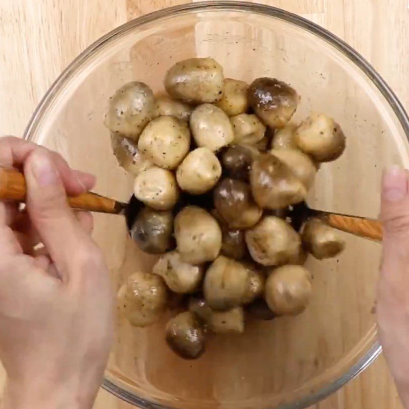 Step 1 Prepare and marinate the straw mushrooms Lemon Grass Steamed Straw Mushrooms