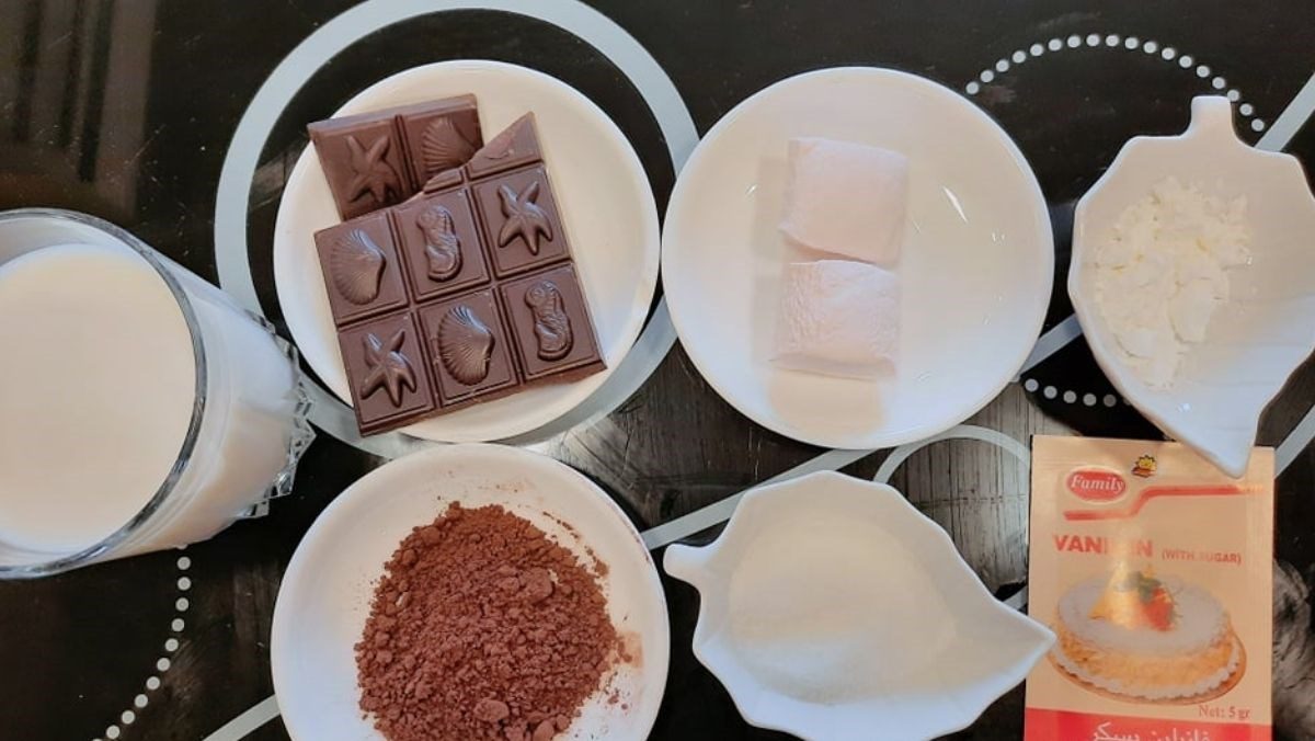 Ingredients for hot chocolate dish