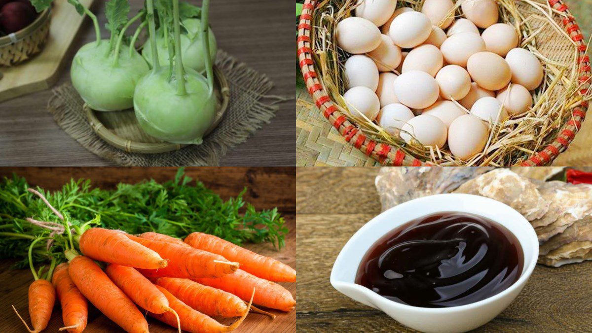 Ingredients for kohlrabi stir-fried with eggs